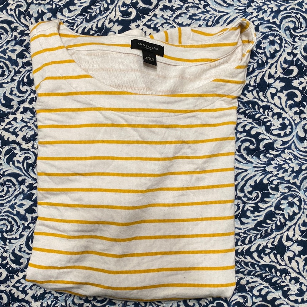 SOLD.     Ann Taylor Factory Tshirt stripe Yellow size L